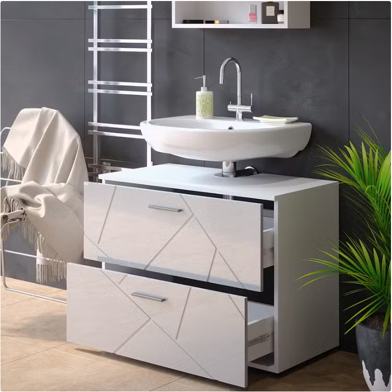 White Glossy Single Sink Vanity Cabinet