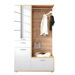 Compact Entryway Cabinet Oak Look and White Storage Furniture