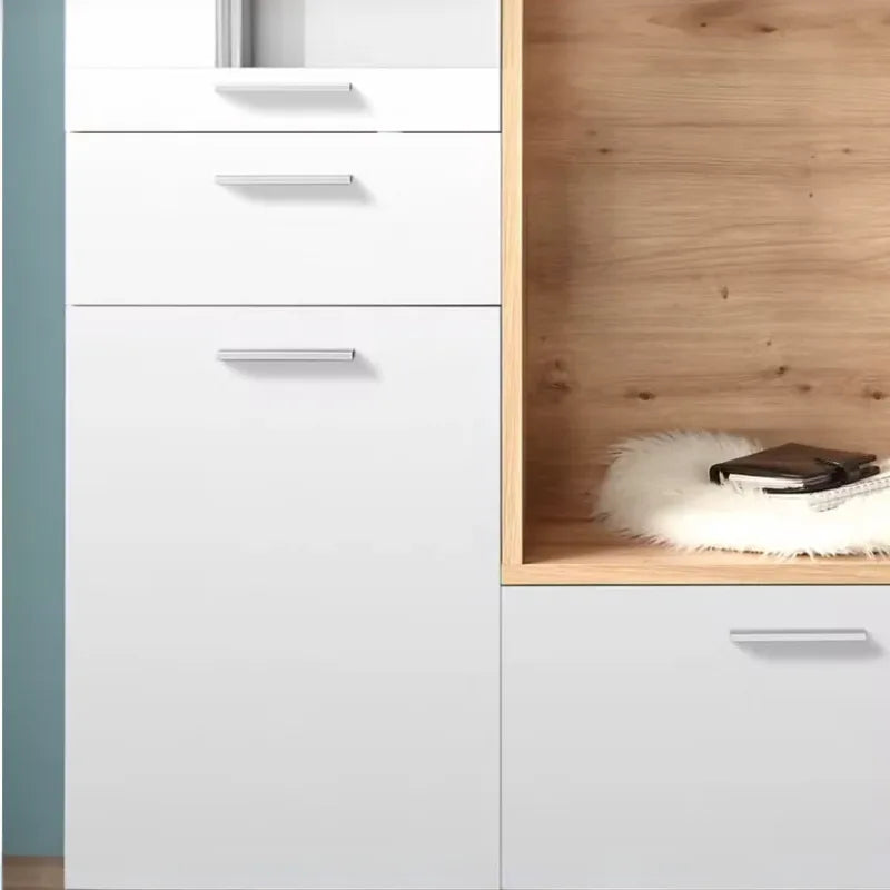 Compact Entryway Cabinet Oak Look and White Storage Furniture