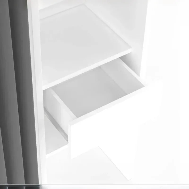 White and Gray Expandable Closet Organizer with Curtain Shelves Double Hanging Rods