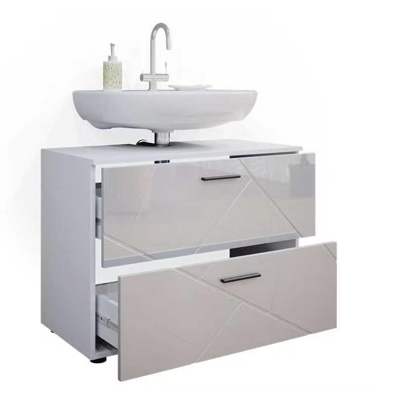 White Glossy Single Sink Vanity Cabinet